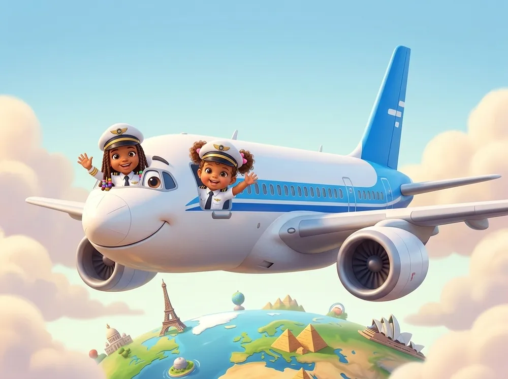 Illustration de la collection : Alessya et Aëlyah en tenue de pilote.